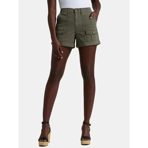 Time and Tru Dark Green Utility Shorts Sz 4 Cotton Blend Cuffed 4" Inseam New - Picture 1 of 6